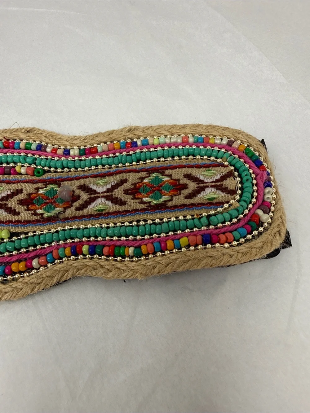 Boho Beaded Stretch Waist Cinch Belt Multicolor Tribal Embroidered Festival
